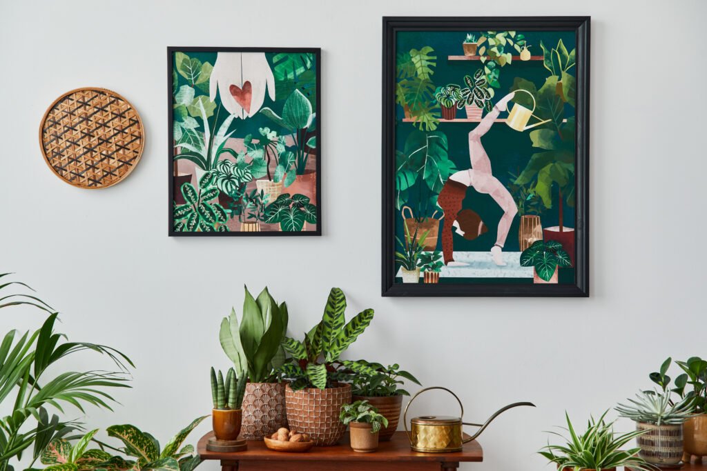 green artwork and plants in the home